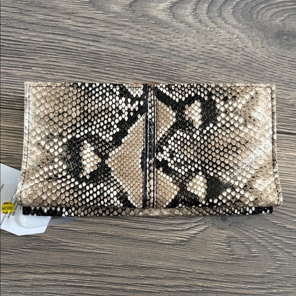 Time and Tru Snake-Print Foldover Clutch in Beige and Black